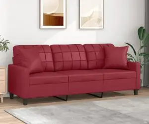 vidaXL Canapea cu 3 locuri cu pernuțe, roșu vin 180 cm piele ecologică