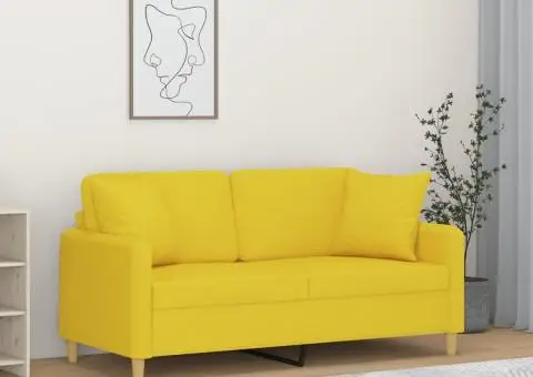 Canapea cu 2 locuri cu pernuțe, galben deschis, 140 cm, textil - 1/5