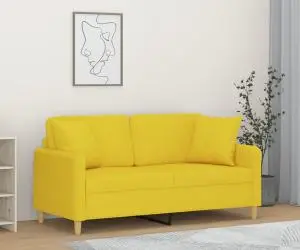 vidaXL Canapea cu 2 locuri cu pernuțe, galben deschis, 140 cm, textil