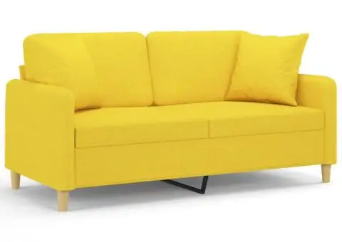 Canapea cu 2 locuri cu pernuțe, galben deschis, 140 cm, textil - 2/5