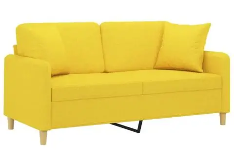 Canapea cu 2 locuri cu pernuțe, galben deschis, 140 cm, textil - 3/5