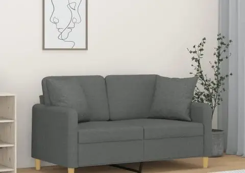 Canapea cu 2 locuri cu pernuțe, gri închis, 120 cm, textil - 1/5
