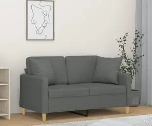 vidaXL Canapea cu 2 locuri cu pernuțe, gri închis, 120 cm, textil