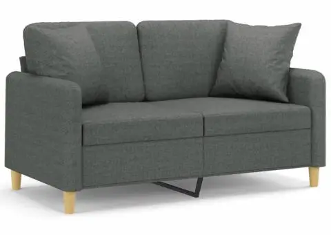 Canapea cu 2 locuri cu pernuțe, gri închis, 120 cm, textil - 2/5