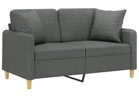 Canapea cu 2 locuri cu pernuțe, gri închis, 120 cm, textil - 3/5