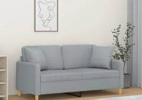 Canapea cu 2 locuri cu pernuțe, gri deschis, 140 cm, textil - 1/5