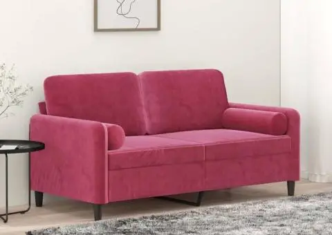 Canapea cu 2 locuri cu pernuțe, roșu vin, 140 cm, catifea - 1/5