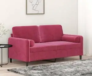 vidaXL Canapea cu 2 locuri cu pernuțe, roșu vin, 140 cm, catifea
