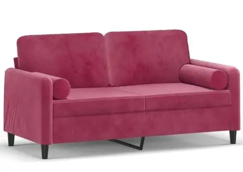 Canapea cu 2 locuri cu pernuțe, roșu vin, 140 cm, catifea - 2/5