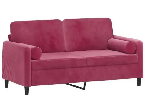 Canapea cu 2 locuri cu pernuțe, roșu vin, 140 cm, catifea - 3/5