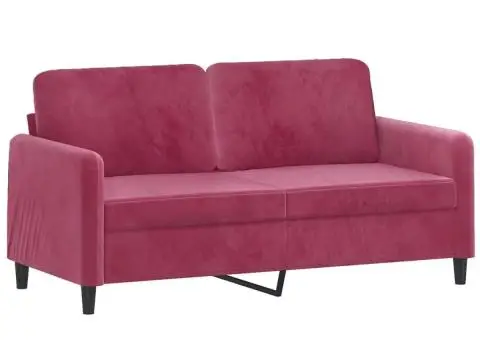 Canapea cu 2 locuri cu pernuțe, roșu vin, 140 cm, catifea - 4/5