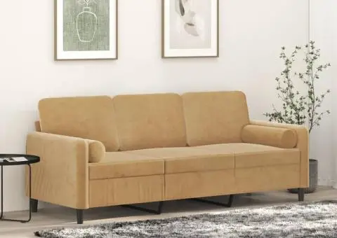 Canapea cu 3 locuri cu pernuțe, maro, 180 cm, catifea - 1/5