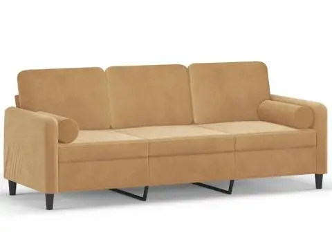 Canapea cu 3 locuri cu pernuțe, maro, 180 cm, catifea - 2/5