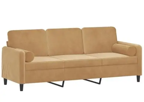 Canapea cu 3 locuri cu pernuțe, maro, 180 cm, catifea - 3/5