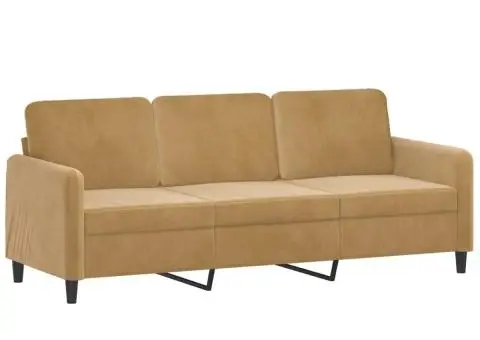 Canapea cu 3 locuri cu pernuțe, maro, 180 cm, catifea - 4/5