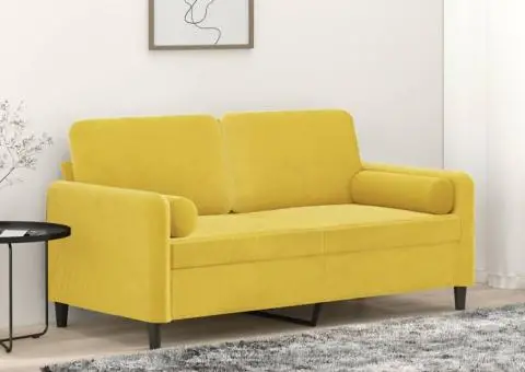 Canapea cu 2 locuri cu pernuțe, galben, 140 cm, catifea - 1/5