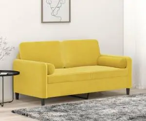 vidaXL Canapea cu 2 locuri cu pernuțe, galben, 140 cm, catifea