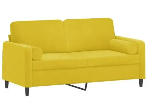Canapea cu 2 locuri cu pernuțe, galben, 140 cm, catifea - 3/5