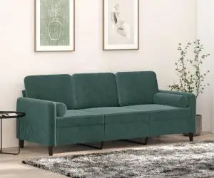 vidaXL Canapea cu 3 locuri cu pernuțe, verde închis, 180 cm, catifea