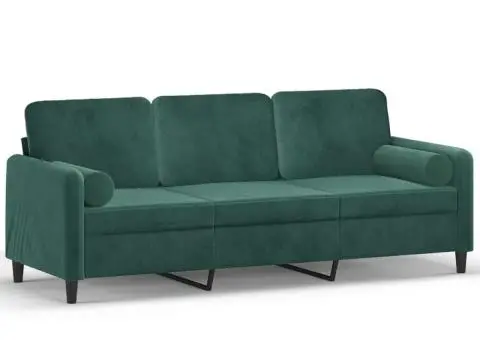 Canapea cu 3 locuri cu pernuțe, verde închis, 180 cm, catifea - 2/5