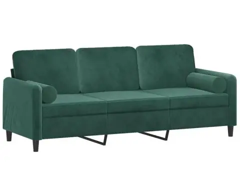 Canapea cu 3 locuri cu pernuțe, verde închis, 180 cm, catifea - 3/5