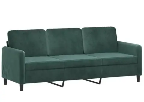 Canapea cu 3 locuri cu pernuțe, verde închis, 180 cm, catifea - 4/5