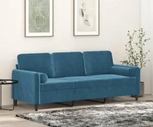 vidaXL Canapea cu 3 locuri cu pernuțe, albastru, 180 cm, catifea