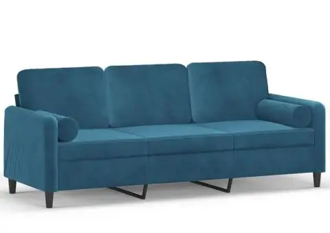 Canapea cu 3 locuri cu pernuțe, albastru, 180 cm, catifea - 2/5
