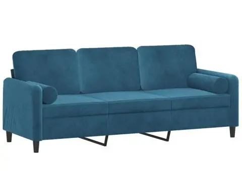 Canapea cu 3 locuri cu pernuțe, albastru, 180 cm, catifea - 3/5