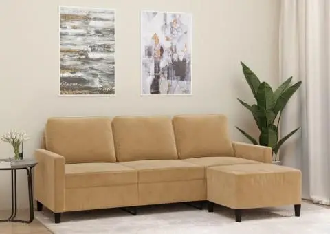 Canapea cu 3 locuri și taburet, maro, 180 cm, catifea - 1/5