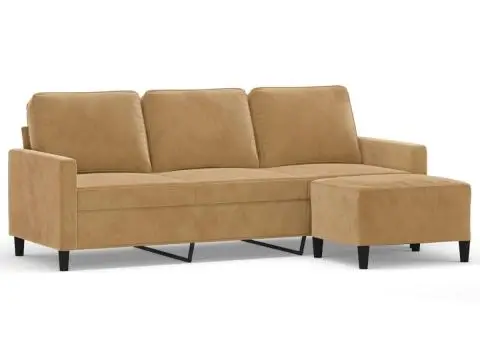 Canapea cu 3 locuri și taburet, maro, 180 cm, catifea - 2/5