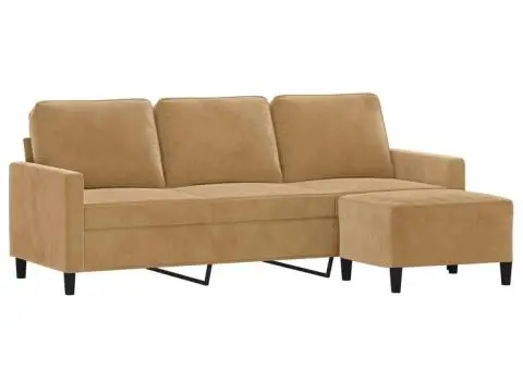 Canapea cu 3 locuri și taburet, maro, 180 cm, catifea - 3/5