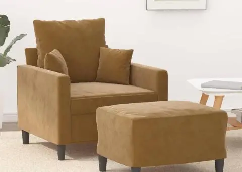 Fotoliu canapea cu taburet, maro, 60 cm, catifea - 1/5