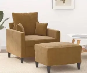 vidaXL Fotoliu canapea cu taburet, maro, 60 cm, catifea