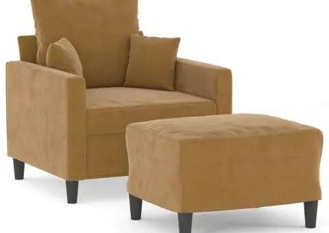 Fotoliu canapea cu taburet, maro, 60 cm, catifea - 2/5