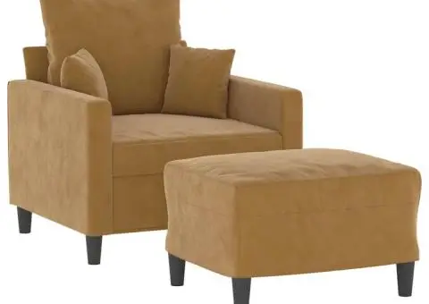 Fotoliu canapea cu taburet, maro, 60 cm, catifea - 3/5