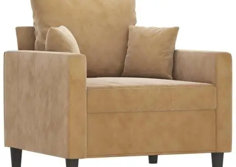 Fotoliu canapea cu taburet, maro, 60 cm, catifea - 4/5