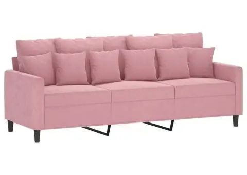 Canapea cu 3 locuri și taburet, roz, 180 cm, catifea - 4/5