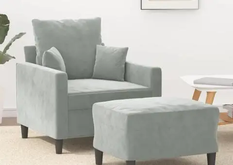 Fotoliu canapea cu taburet, gri deschis, 60 cm, catifea - 1/5