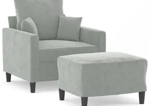 Fotoliu canapea cu taburet, gri deschis, 60 cm, catifea - 2/5