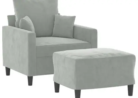 Fotoliu canapea cu taburet, gri deschis, 60 cm, catifea - 3/5