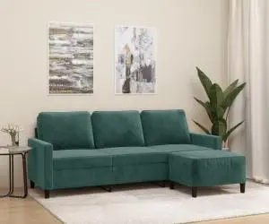 vidaXL Canapea cu 3 locuri și taburet, verde închis, 180 cm, catifea