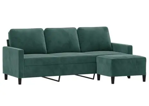 Canapea cu 3 locuri și taburet, verde închis, 180 cm, catifea - 3/5