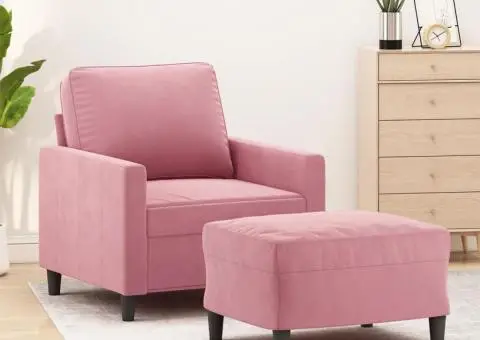 Fotoliu canapea cu taburet, roz, 60 cm, catifea - 1/5