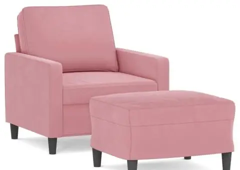 Fotoliu canapea cu taburet, roz, 60 cm, catifea - 2/5