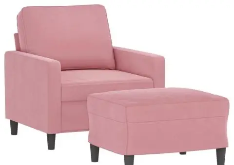 Fotoliu canapea cu taburet, roz, 60 cm, catifea - 3/5