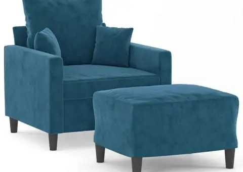 Fotoliu canapea cu taburet, albastru, 60 cm, catifea - 2/5