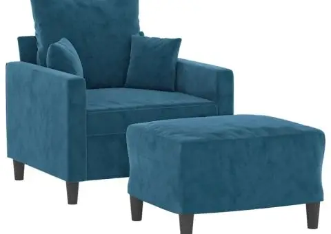 Fotoliu canapea cu taburet, albastru, 60 cm, catifea - 3/5