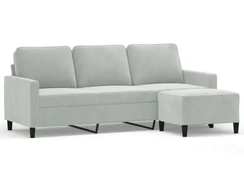 Canapea cu 3 locuri și taburet, gri deschis, 180 cm, catifea - 2/5