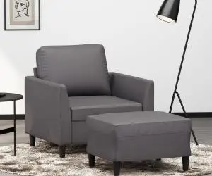 vidaXL Fotoliu canapea cu taburet, gri, 60 cm, piele ecologică